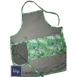 Feuillage vert et Turquoise Tablier Adulte Gris avec Essuie-mains Prêt à Broder TEM-378P