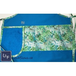 Feuillage vert et Turquoise Tablier Adulte Bleu Royal avec Essuie-mains Prêt à Broder TEM-379P