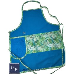 Feuillage vert et Turquoise Tablier Adulte Bleu Royal avec Essuie-mains Prêt à Broder TEM-379P