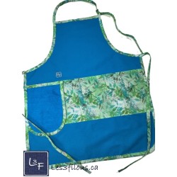 Feuillage vert et Turquoise Tablier Adulte Bleu Royal avec Essuie-mains Prêt à Broder TEM-379P
