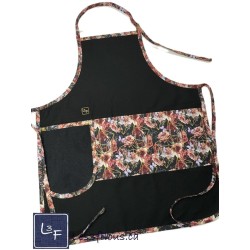 Roses et Papillons Fleurs Tablier Noir avec Essuie-mains Adulte Prêt à Broder TEM-381P