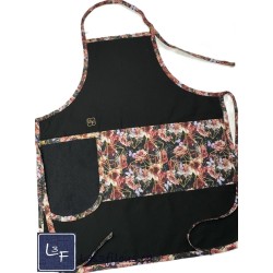 Roses et Papillons Fleurs Tablier Noir avec Essuie-mains Adulte Prêt à Broder TEM-381P