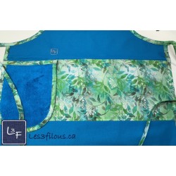 Feuillage vert et Turquoise Tablier Adulte Bleu Royal avec Essuie-mains Prêt à Broder TEM-382P