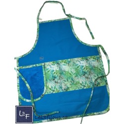 Feuillage vert et Turquoise Tablier Adulte Bleu Royal avec Essuie-mains Prêt à Broder TEM-382P