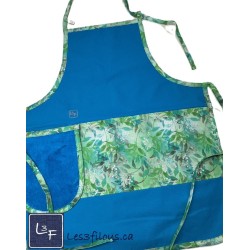 Feuillage vert et Turquoise Tablier Adulte Bleu Royal avec Essuie-mains Prêt à Broder TEM-382P