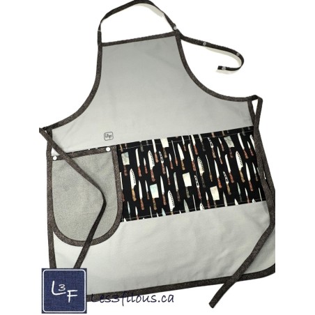 Couteaux de chef Tablier Adulte Gris avec Essuie-Mains Couleur Gris Prêt à Broder TEM-384P