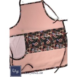 Roses et Papillons Fleurs Tablier Rose avec Essuie-mains Adulte Prêt à Broder TEM-387P