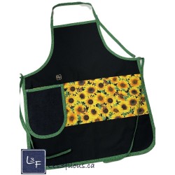 Tournesols Sunflowers Fleurs Tablier Adulte Noir avec Essuie-mains Prêt à Broder TEM-391P
