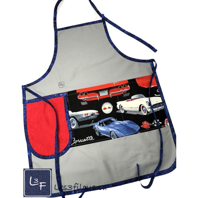 Corvette Automobile Voiture Tablier avec Essuie-mains Adulte Prêt à Brder Couleur bleu  TEM-392P