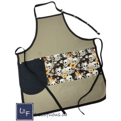 Squelettes Automne Têtes de mort Tablier Adulte Beige Avec Essuie-mains  TEM-394P