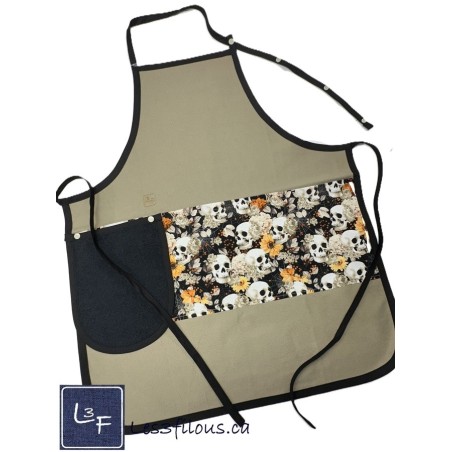 Squelettes Automne Têtes de mort Tablier Adulte Beige Avec Essuie-mains  TEM-394P