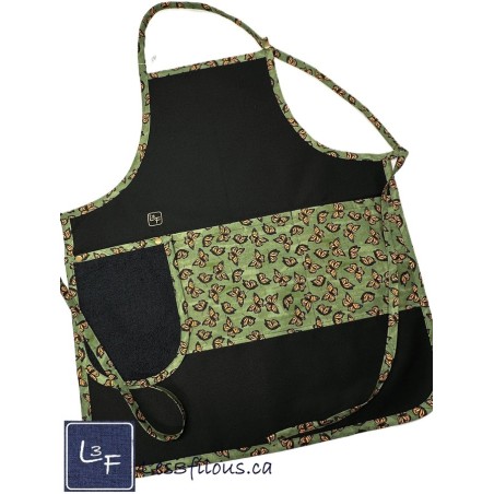 Papillons Monarques Tablier Noir avec Essuie-mains Adulte Prêt à Broder TEM-395P