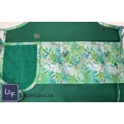 Feuillage vert et Turquoise Tablier Adulte Vert avec Essuie-mains Prêt à Broder TEM-393P