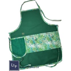 Feuillage vert et Turquoise Tablier Adulte Vert avec Essuie-mains Prêt à Broder TEM-393P