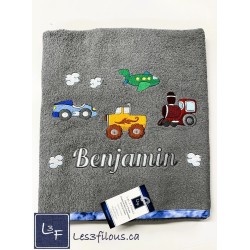 Transport Camion Train Auto Drap de Bain Brodé et Personnalisé DRA-018