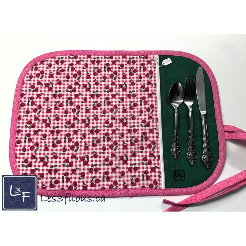 Cerises Cherry Napperon avec Pochette Personnalisé Prêt à Broder NAP-464P