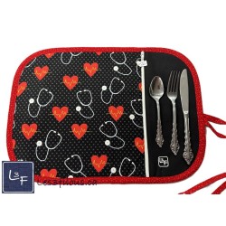 Médical Stétoscope Battements Coeur Napperon avec Pochette Personnalisé Prêt à Broder NAP-470P