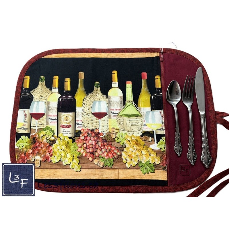 Bouteilles de Vin Vigne Napperon avec Pochette Personnalisé Prêt à Broder NAP-471P