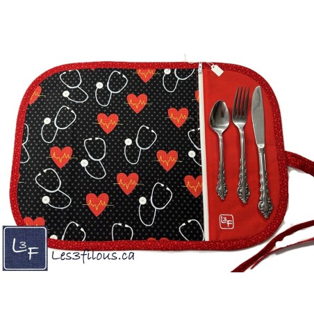 Médical Stétoscope Battements Coeur Napperon avec Pochette Personnalisé Prêt à Broder NAP-472P