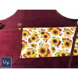 Tournesols Sunflowers Fleurs Tablier Adulte Noir avec Essuie-mains Prêt à Broder TEM-399P