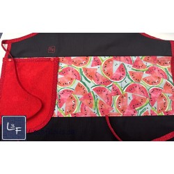 Melon D'eau Pasteque Tablier Adulte avec Essuie-mains Couleur Noir Prêt à Broder TEM-401P