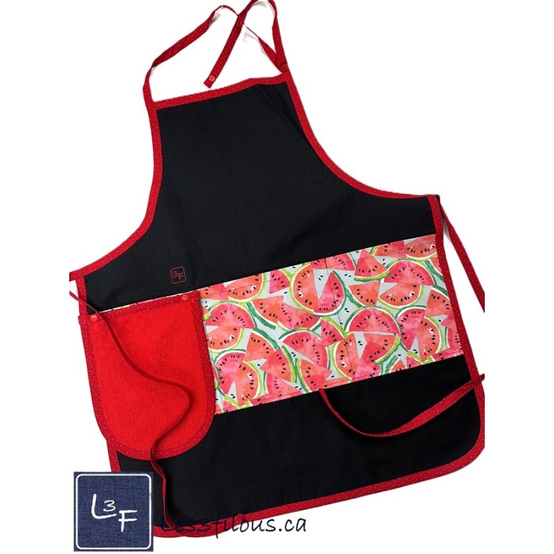 Melon D'eau Pasteque Tablier Adulte avec Essuie-mains Couleur Noir Prêt à Broder TEM-401P