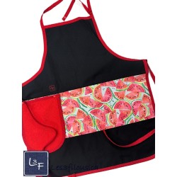Melon D'eau Pasteque Tablier Adulte avec Essuie-mains Couleur Noir Prêt à Broder TEM-401P
