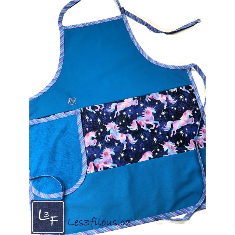 Licornes avec Brillants Tablier Adulte avec Essuie-mains Prêt à Broder personnalisé TEM-402P