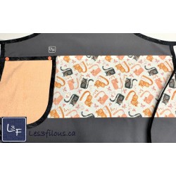 Chats Gris et Corail Tablier Gris Adulte avec Essuie-mains Prêt à Broder TEM-405P