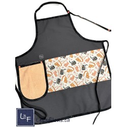 Chats Gris et Corail Tablier Gris Adulte avec Essuie-mains Prêt à Broder TEM-405P