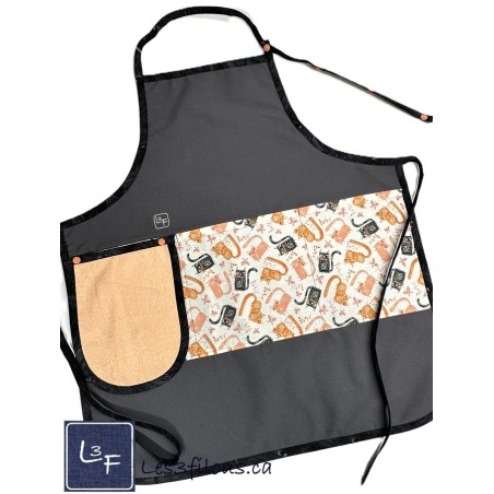 Chats Gris et Corail Tablier Gris Adulte avec Essuie-mains Prêt à Broder TEM-405P