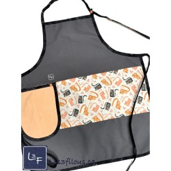 Chats Gris et Corail Tablier Gris Adulte avec Essuie-mains Prêt à Broder TEM-405P