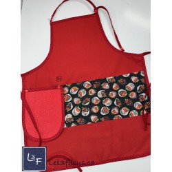 Fraise au Chocolat Tablier Adulte avec Essuie-mains Couleur Roug Prêt à Broder TEM-409P