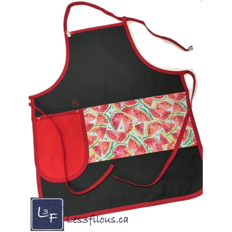 Melon D'eau Pasteque Tablier Adulte avec Essuie-mains Couleur Noir Prêt à Broder TEM-408P