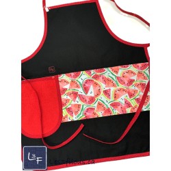 Melon D'eau Pasteque Tablier Adulte avec Essuie-mains Couleur Noir Prêt à Broder TEM-408P
