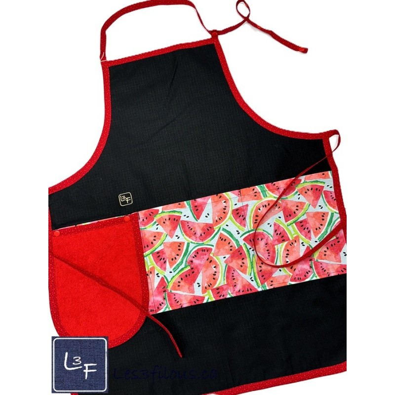 Melon D'eau Pasteque Tablier Adulte avec Essuie-mains Couleur Noir Prêt à Broder TEM-410P