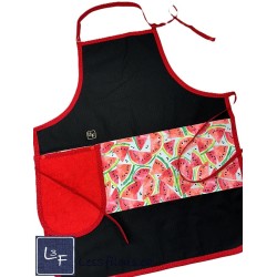 Melon D'eau Pasteque Tablier Adulte avec Essuie-mains Couleur Noir Prêt à Broder TEM-410P