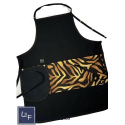 Léopard Tablier Adulte de Couleur Noir avec Essuie-mains Prêt à Broder TEM-411P