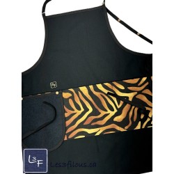 Léopard Tablier Adulte de Couleur Noir avec Essuie-mains Prêt à Broder TEM-411P