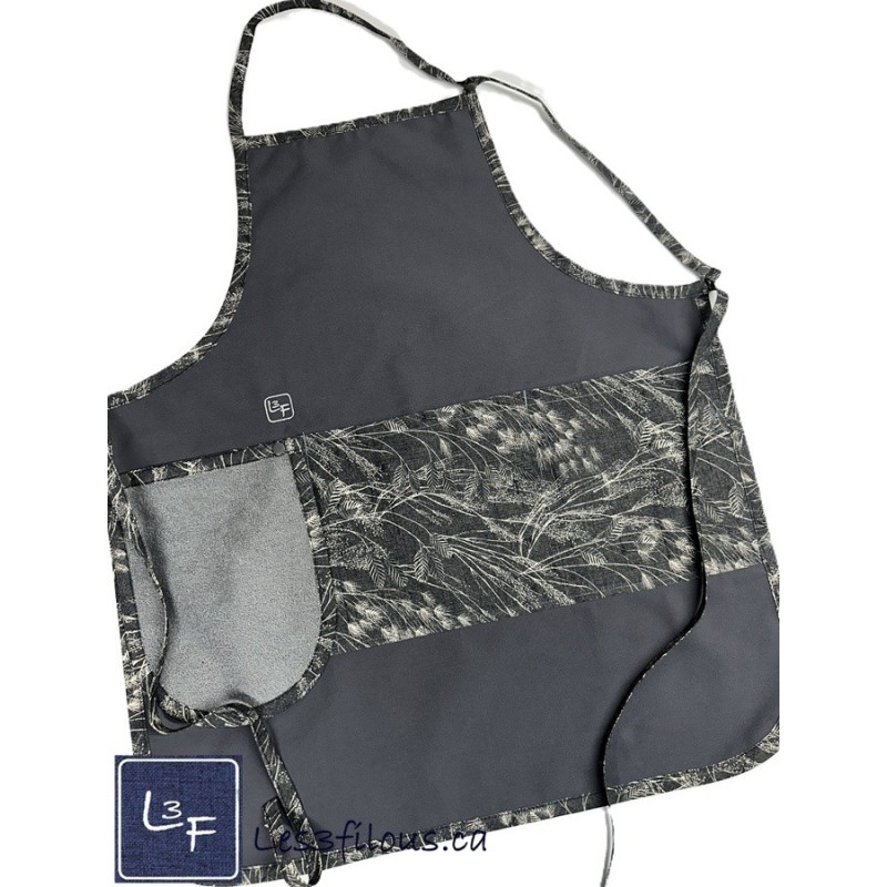 Feuillage et Blé Tablier Adulte Gris avec Essuie-mains Prêt à Broder TEM-406P