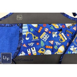 Camions Construction Tablier Enfant avec Essuie-Mains Couleur Gris Prêt à Broder TEN-367P