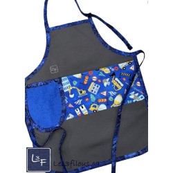 Camions Construction Tablier Enfant avec Essuie-Mains Couleur Gris Prêt à Broder TEN-367P
