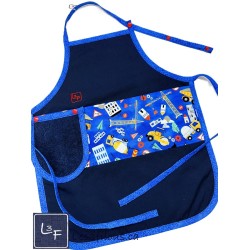 Camions Construction Tablier Enfant avec Essuie-Mains Couleur Bleu Prêt à Broder TEN-366P