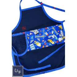 Camions Construction Tablier Enfant avec Essuie-Mains Couleur Bleu Prêt à Broder TEN-366P