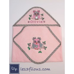 Hibou Coeur Serviette Capuchon Brodée et Personnalisée DOU-033