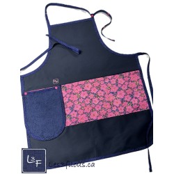 Fleurs Tablier Adulte de Couleur Bleu Nuit avec Essuie-mains Prêt à Broder TEM-412P