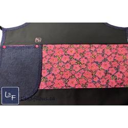 Fleurs Tablier Adulte de Couleur Bleu Nuit avec Essuie-mains Prêt à Broder TEM-412P