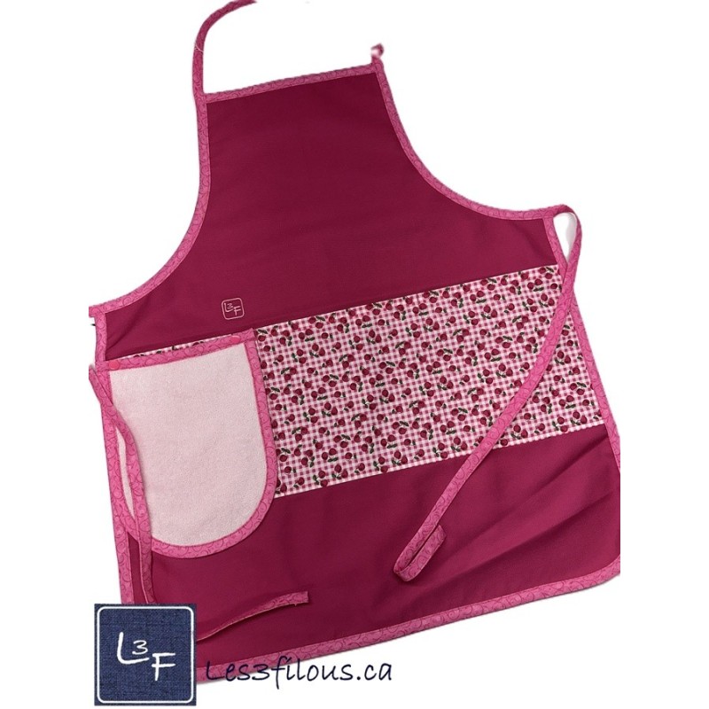 Cerises Cherry Tablier Adulte avec Essuie-mains Couleur Vert Prêt à Broder TEM-419P