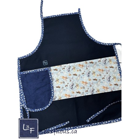 Petits Chiens Tablier avec Essuie-mains Adulte couleur Bleu Nuit Prêt à Broder TEM-421P