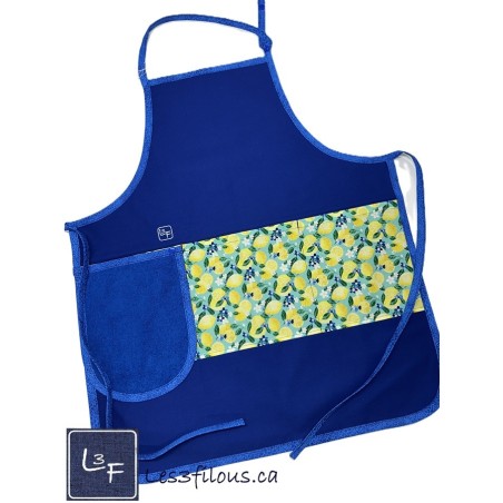 Citrons Tablier Adulte avec Essuie-mains Couleur Bleu Prêt à Broder TEM-421P